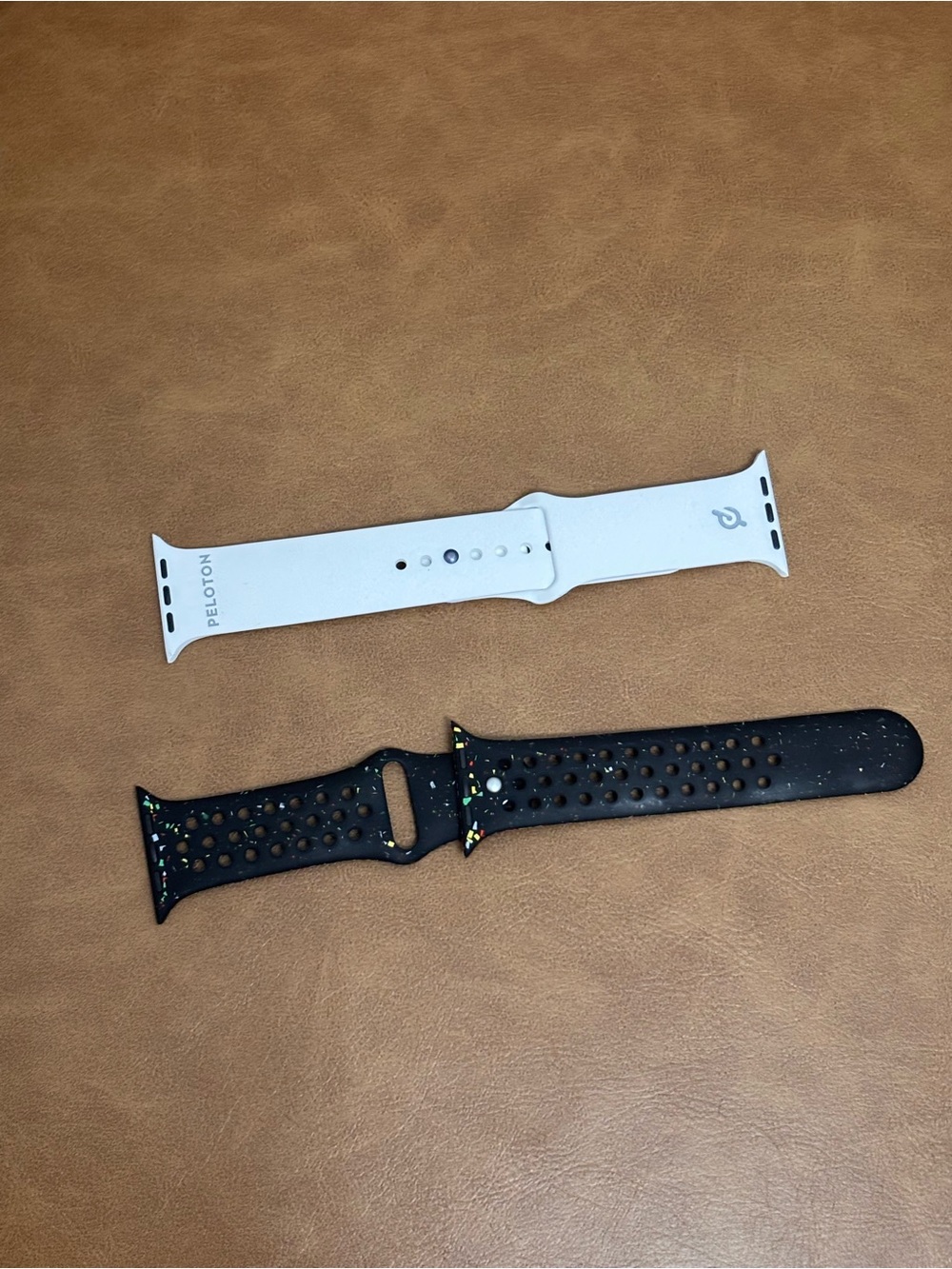 Peloton White Sport Band & Black Speckled Perforated Nike Sport Band